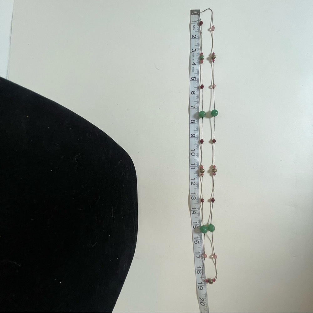 Vintage Boho Green,Red, Pink and Brass Ball Beaded 19” Drop Long Necklace - Picture 7 of 7
